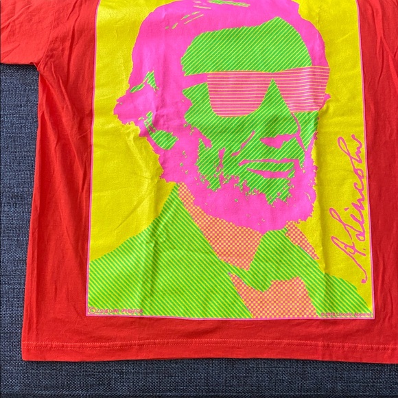 NWOT Mens XL Orange Neon Abe Lincoln in Shades Print T-Shirt - Picture 2 of 6